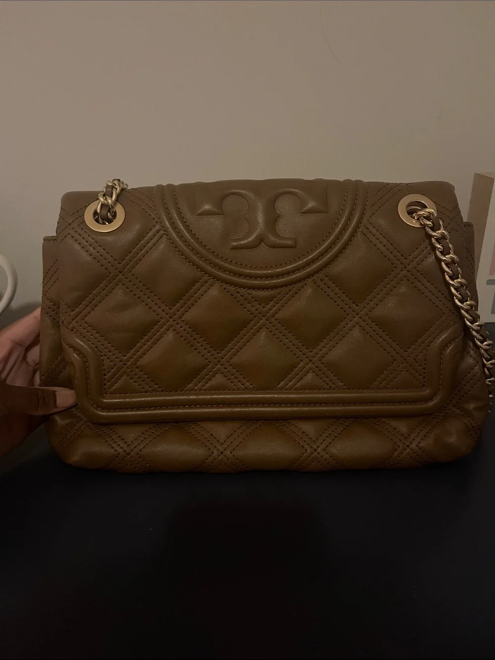 Tory Burch Quilted Shoulder Bag in Cognac Brown with Gold Hardware